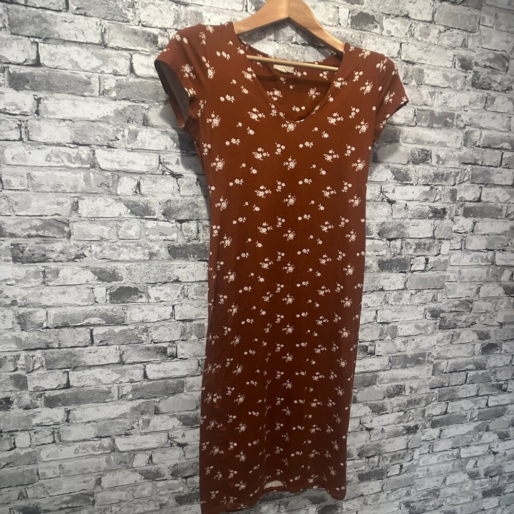 EUC "See You Monday" Los Angeles Brown Floral Midi Dress Size XL - Picture 2 of 10